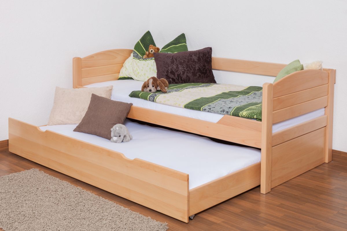 Letto singolo "Easy Premium Line" K1/s in faggio massiccio naturale, incl. letto a scomparsa e 2 pannelli laterali - 90 x 200 cm