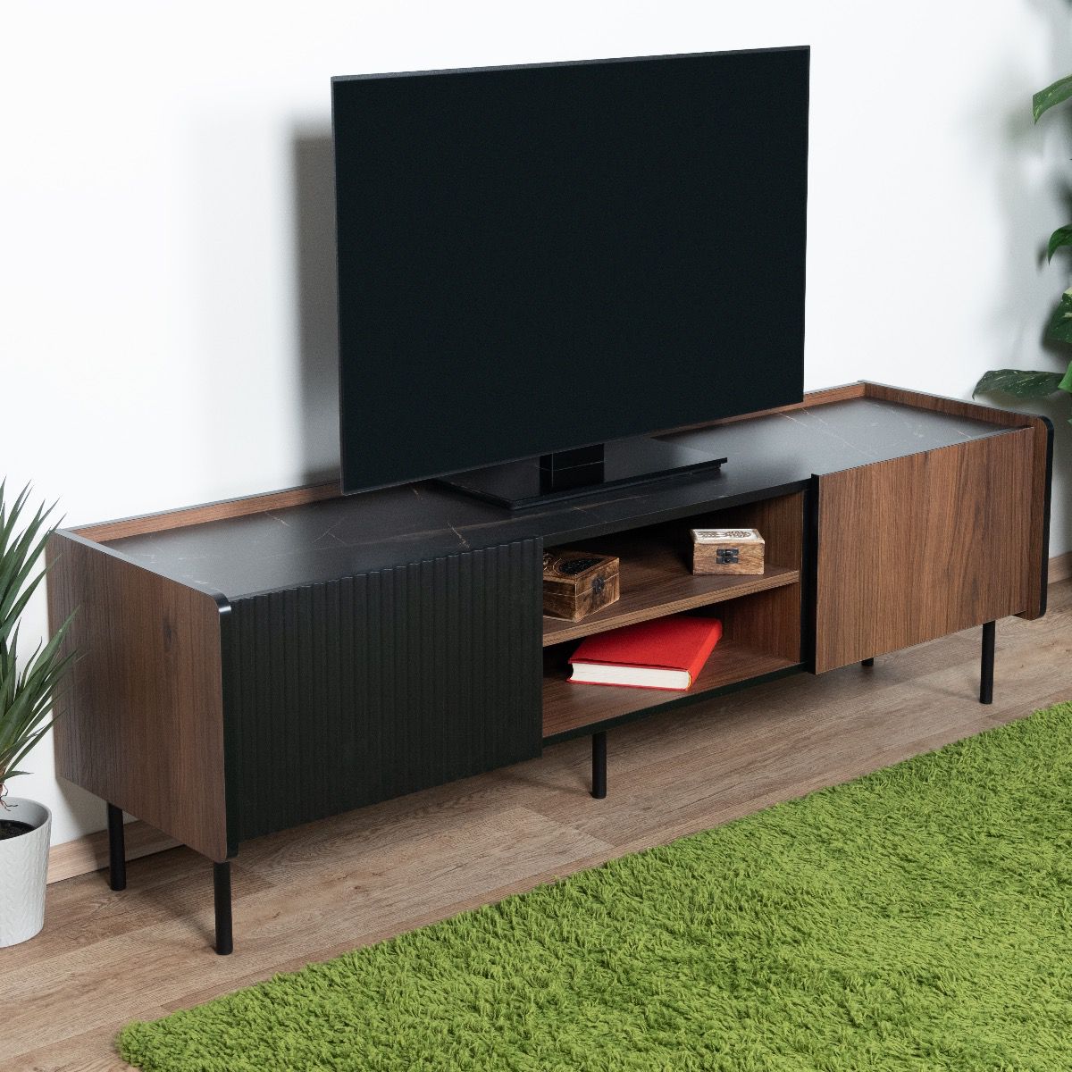 Mobile TV Mairenke 07, noce / nero opaco - misure: 47 x 150 x 40 cm (h x l x p)