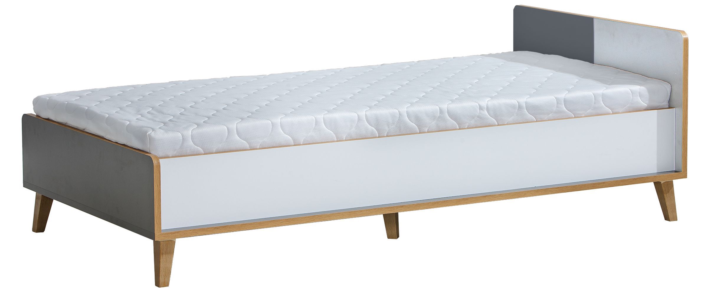 Letto singolo Caranx 10, bianco / rovere / antracite, parzialmente massello - 90 x 195 cm (l x l)