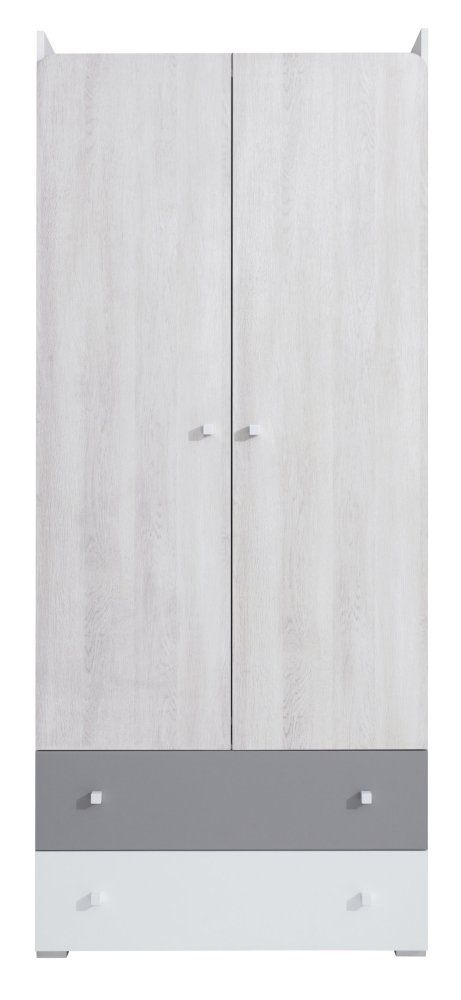 Cameretta - Armadio ad ante battenti "Floreffe" 03 /Armadio, bianco / rovere bianco / grigio - 190 x 80 x 50 cm (h x l x p)