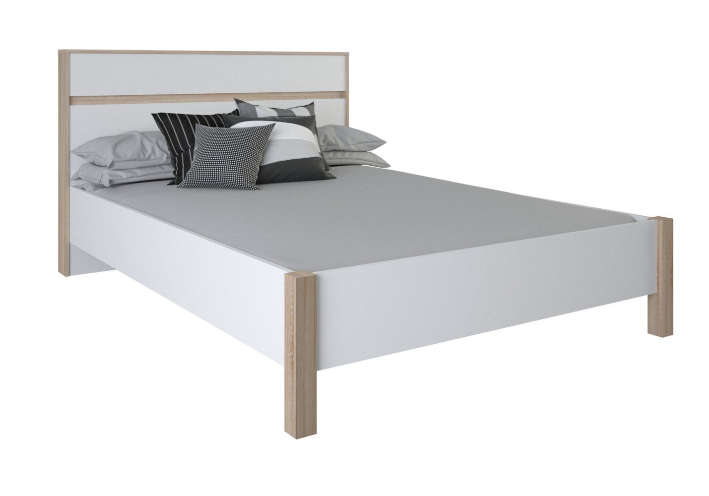 Letto alla francese Damboa 30, rovere / bianco - 140 x 200 cm (l x l)