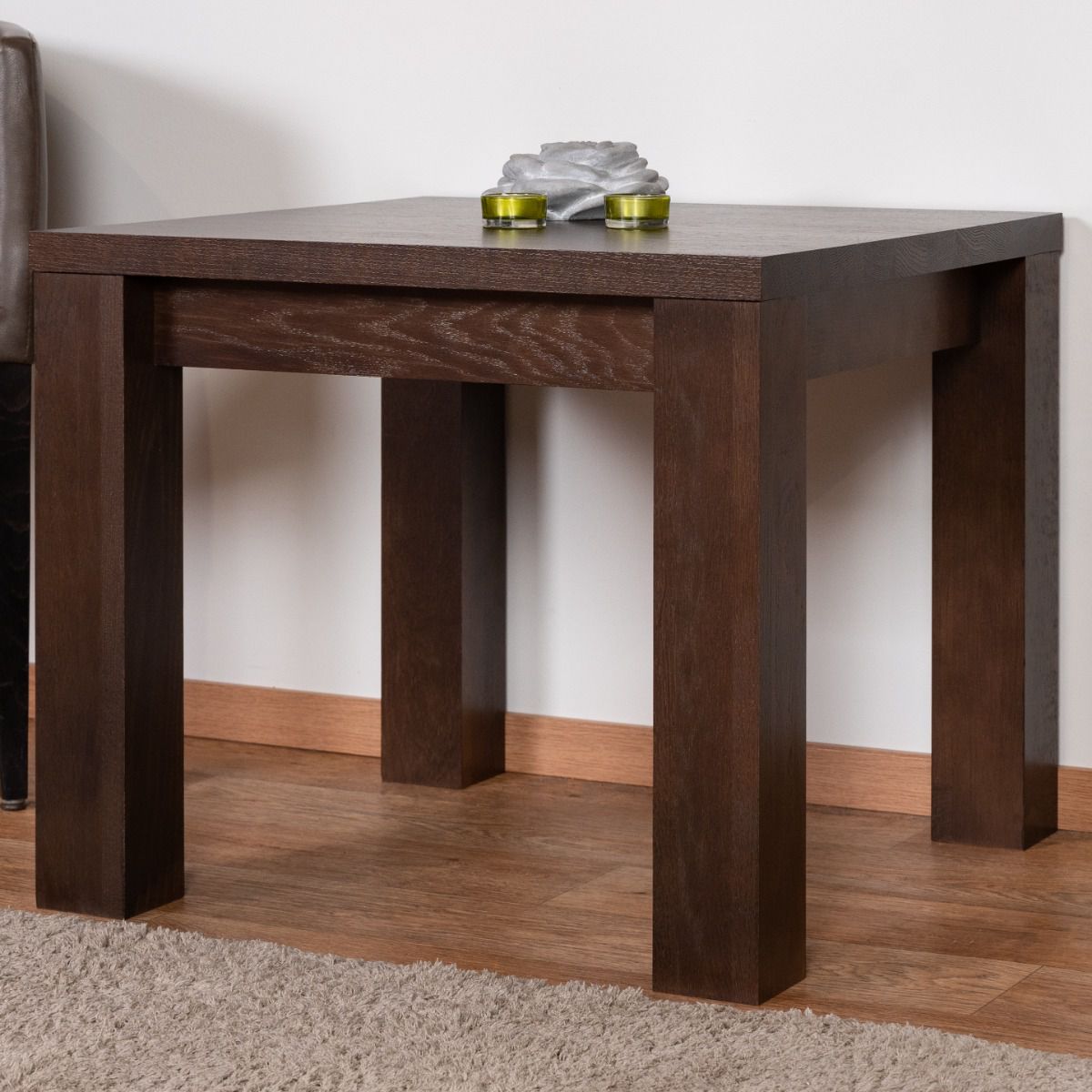 Tavolino robusto in rovere massiccio Pirol 119, color noce, 50 x 60 x 60 cm, resistente e stabile, facile da montare, alta qualità del legno