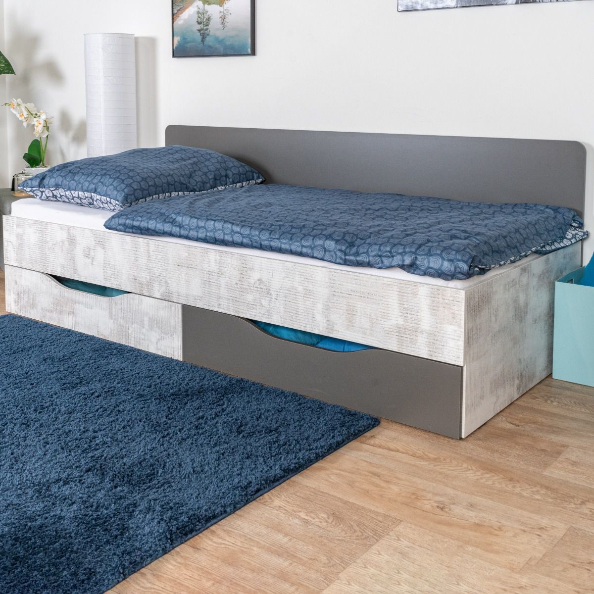 Letto singolo "Ohey" 12, grigio scuro / grigio chiaro - 90 x 200 cm (l x l)