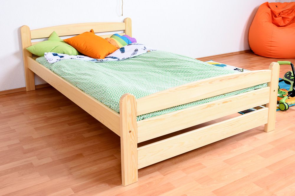 Letto singolo in pino massello naturale 84, incl. rete a doghe - 120 x 200 cm