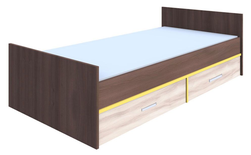 Letto singolo Kerema 07, noce / olmo / giallo - 90 x 200 cm (l x p)