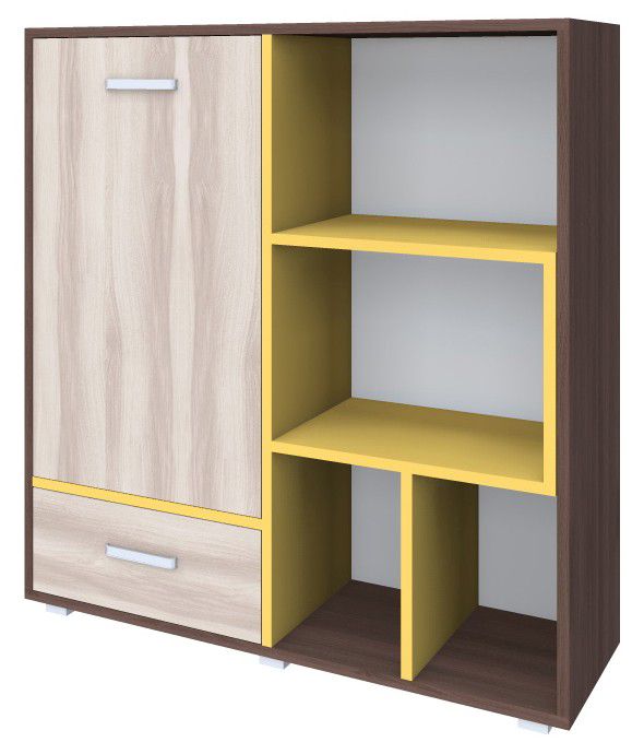 Cassettiera "Kerema" 13, noce / olmo / giallo - 120 x 110 x 41 cm (h x l x p)