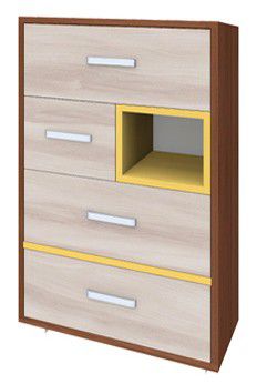 Cassettiera "Kerema" 17, noce / olmo / giallo - 100 x 65 x 41 cm (h x l x p)