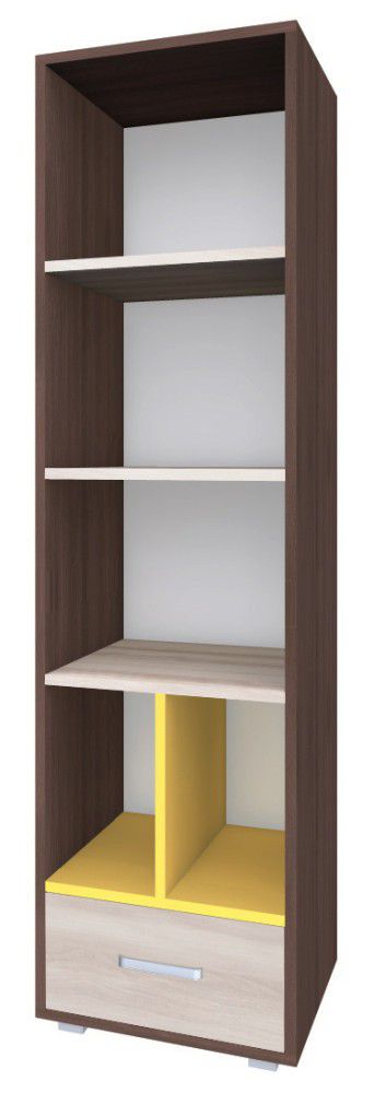 Scaffale Kerema 02, noce / olmo / giallo - 190 x 50 x 41 cm (h x l x p)