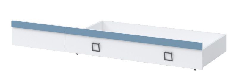 Cassettone letto singolo "Benjamin", bianco / blu - 27 x 74 x 138 cm (h x p x l)