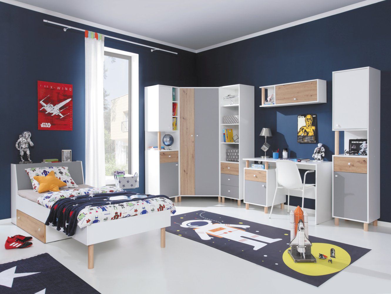 Set completo per la camera dei bambini A Burdinne, 7 pezzi, colore: bianco / rovere / grigio