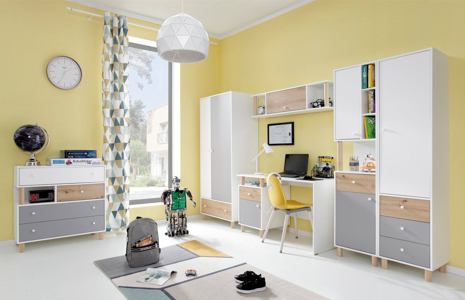 Set da camera per bambini G Burdinne, 6 pezzi, colore: bianco / rovere / grigio