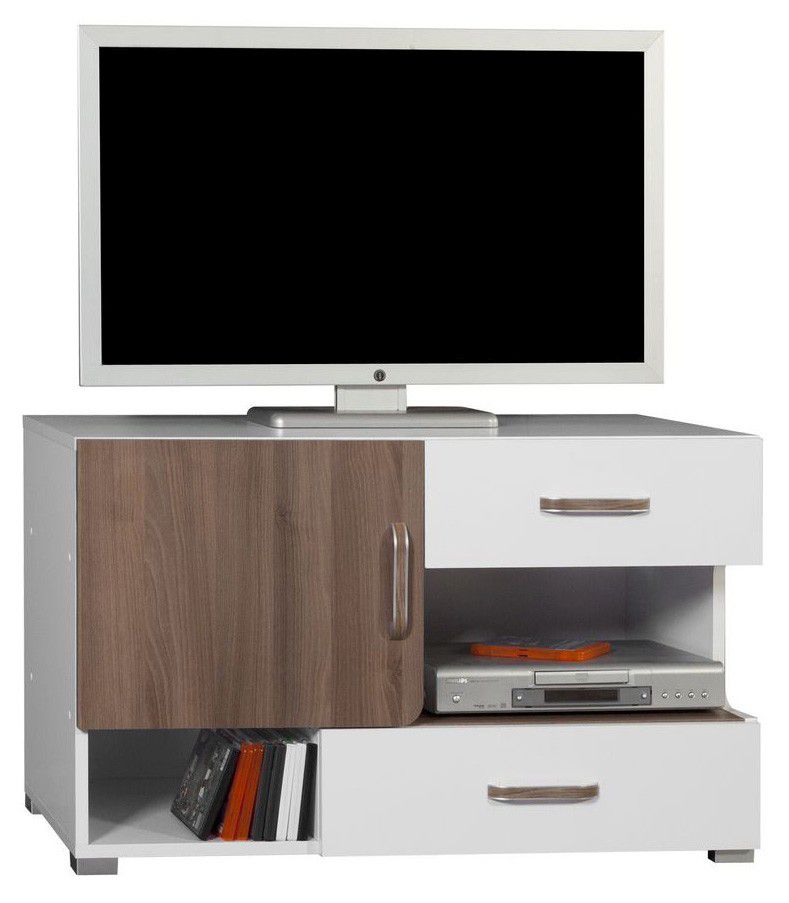 Mobile TV "Bulolo" 18, bianco / noce - 61 x 100 x 50 cm (h x l x p)