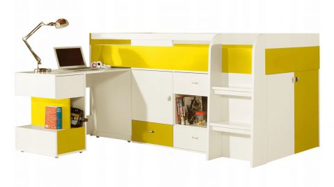 Letto a soppalco - con armadietto e scrivania "Geel" 42, bianco / giallo - 90 x 200 (l x l)