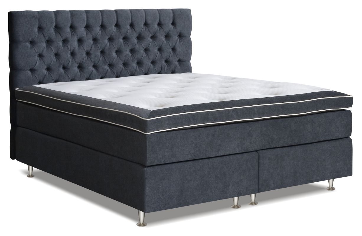 Letto boxspring MINDORO, base: molle Bonnell, materasso: molle insacchettate, topper: schiuma - 140 x 200 cm - grigio