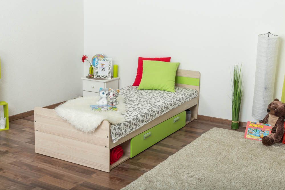 Letto singolo "Dennis" 13, incl.  cassetto, verde chiaro - 80 x 195 cm (l x l)