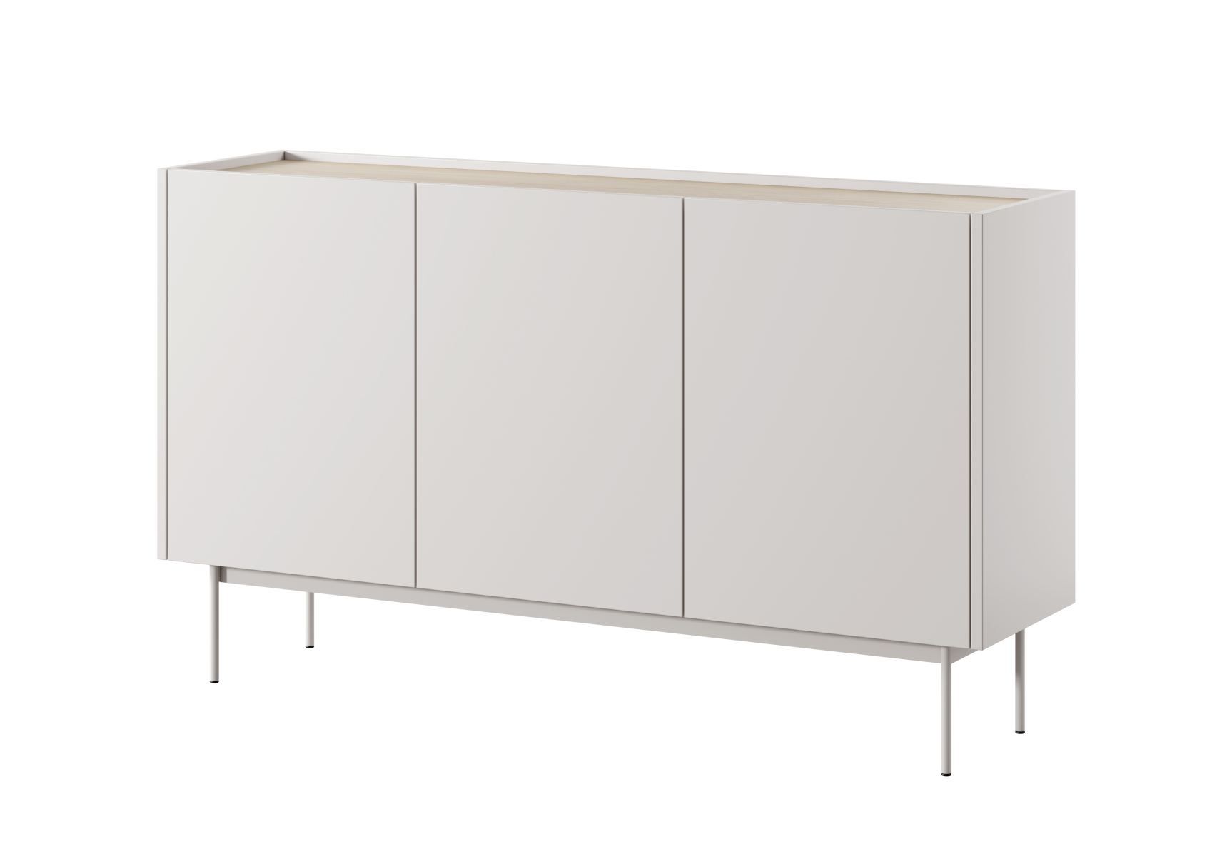 Cassettiera Cascob 02 con sistema di chiusura ammortizzata e 6 scomparti, cashmere / rovere, 83 x 144 x 37 cm, design semplice senza maniglie, ampio spazio di archiviazione