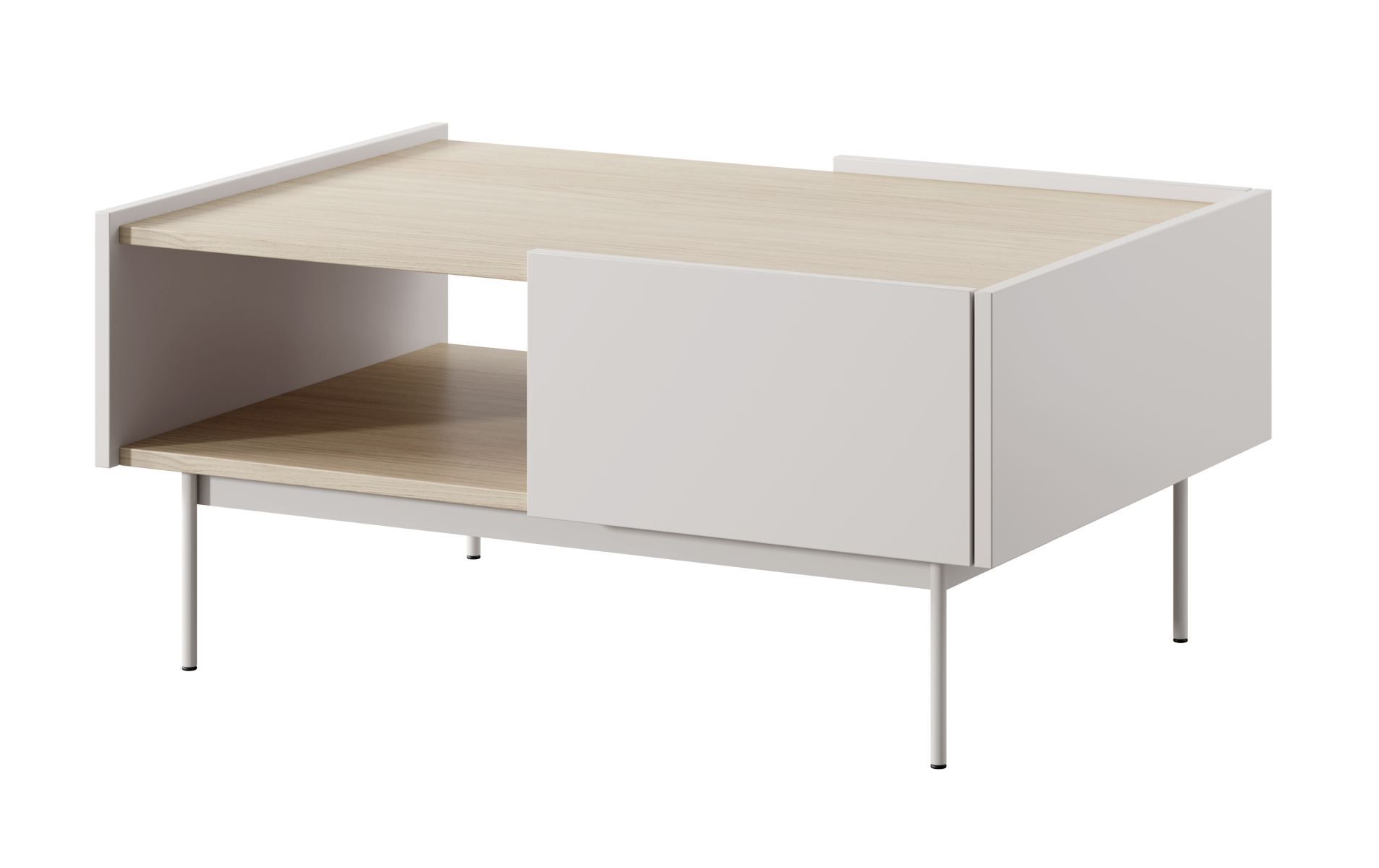 Tavolino moderno Cascob 04, 97 x 65 x 45 cm, cashmere / rovere, con 2 cassetti e pratico scomparto, bordi in ABS, struttura stabile, robusto