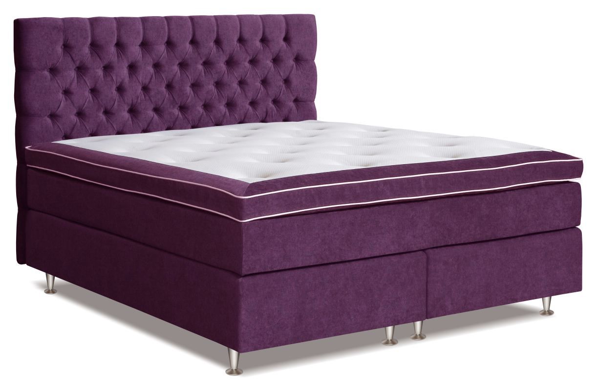 Letto boxspring MINDORO, base: molle Bonnell, materasso: molle insacchettate, topper: schiuma - 160 x 200 cm - viola