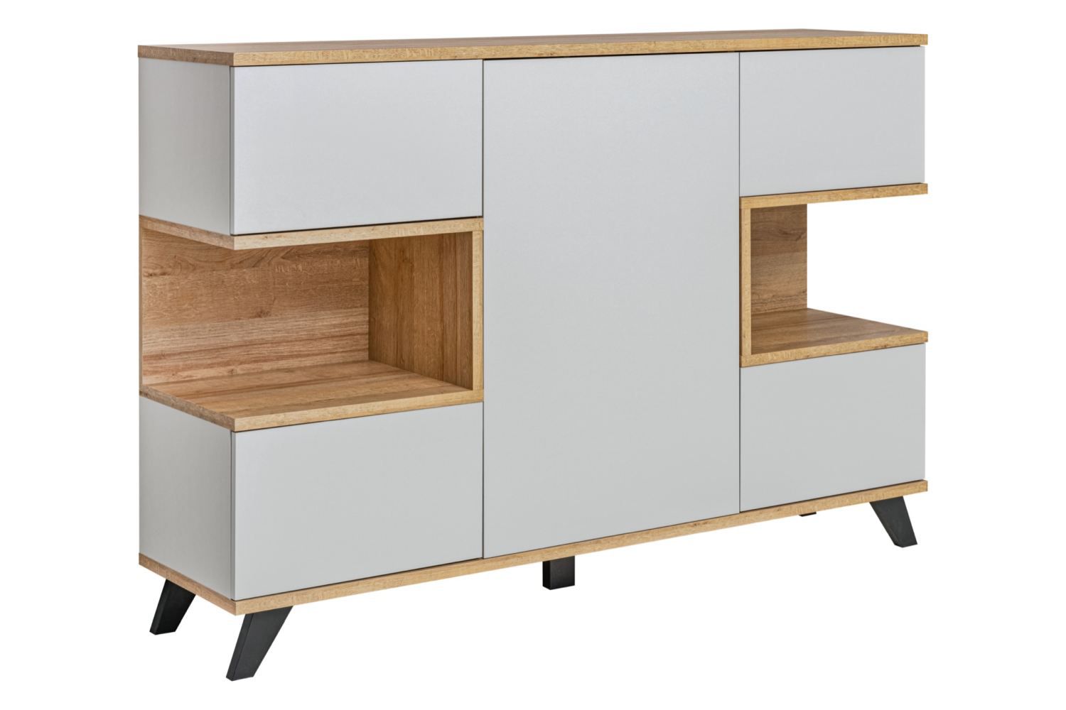 Credenza / cassettiera Austgulen 06, colore: rovere riviera / grigio chiaro - dimensioni: 106 x 160 x 40 cm (A x L x P), con otto scomparti