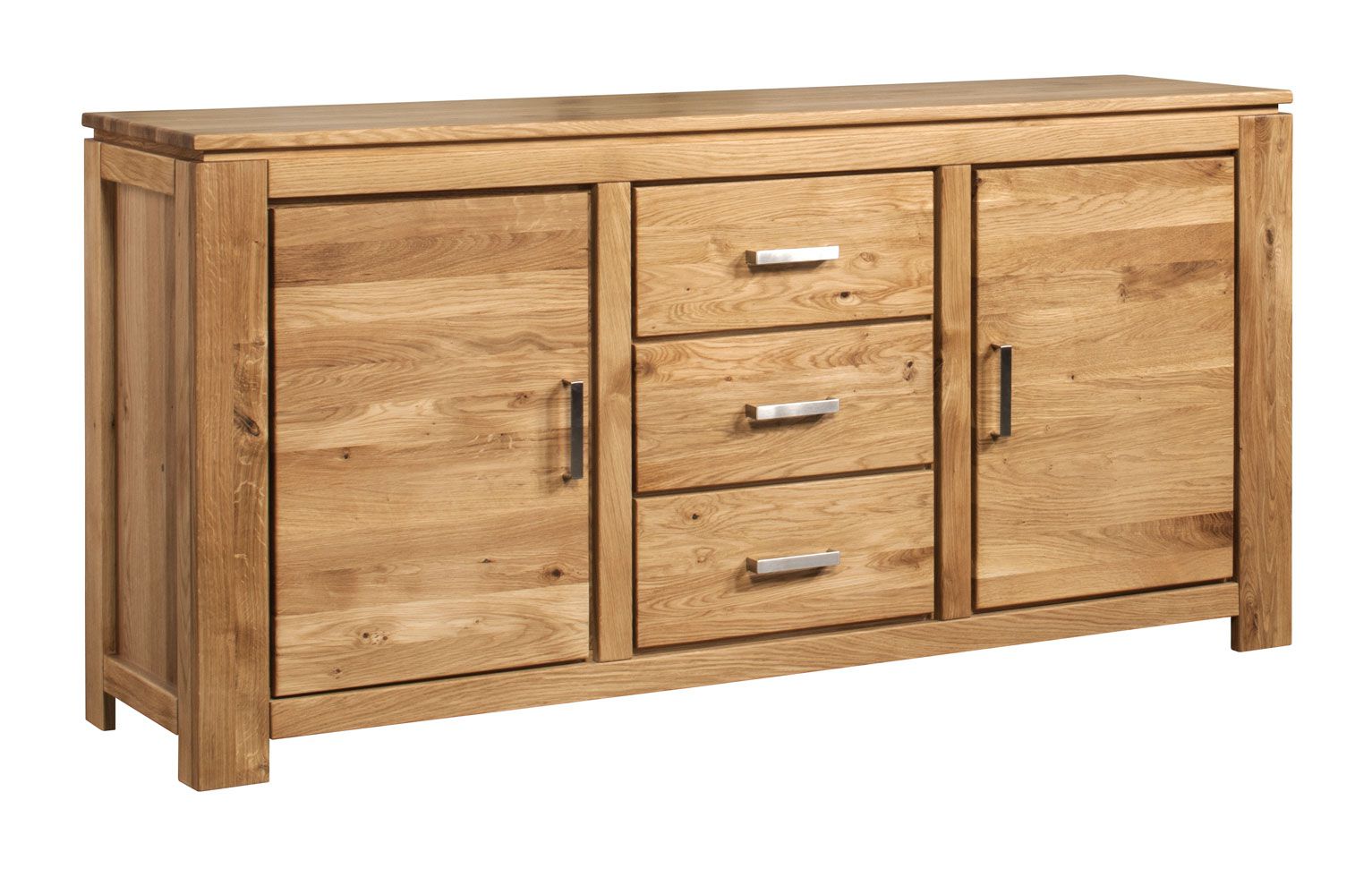 Robusta cassettiera / credenza Balsa 02, I-Robot Möbel, oliata e cerata, naturale, con sistema di chiusura soft-close, rovere semisolido, 87 x 175 x 47 cm, con due ante e tre cassetti