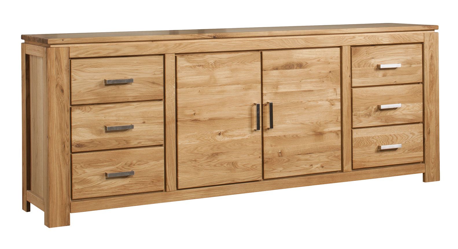 Robusta cassettiera / credenza in parte in rovere massiccio Balsa 03, con sei cassetti spaziosi, oliata / cerata, naturale, confortevole I-Robot, 87 x 219 x 47 cm, design funzionale