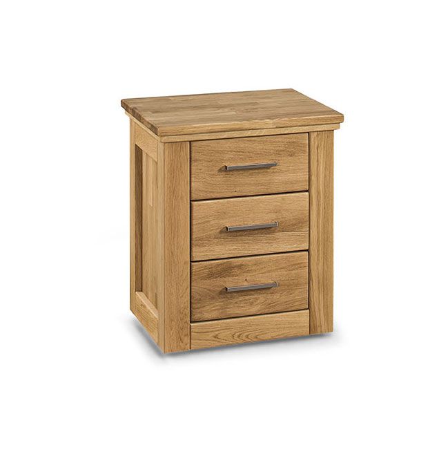 Robusto piedistallo mobile in rovere massiccio Floresta 19, naturale, venatura naturale, cerato/oliato, 62 x 52 x 45 cm, con tre spaziosi cassetti