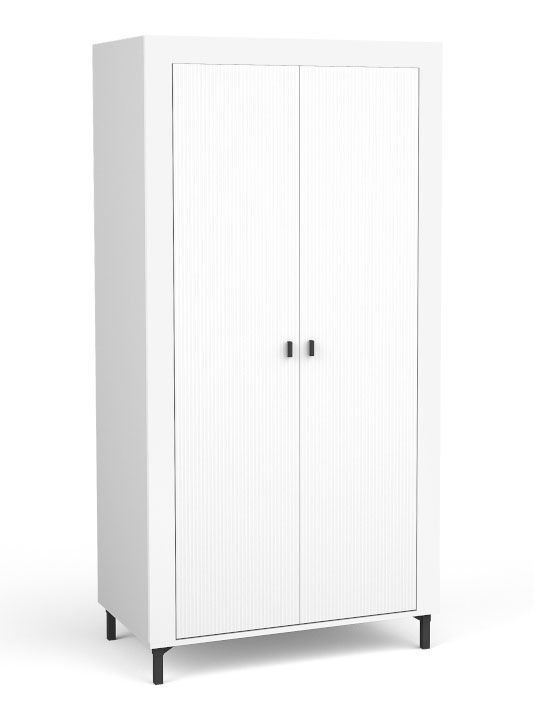 Armadio semplice a due scomparti Barbe 01, colore: bianco opaco / rovere, ABS, dimensioni: 193,5 x 97 x 56 cm, un appendiabiti, maniglie: nere, spazio sufficiente per riporre i vestiti