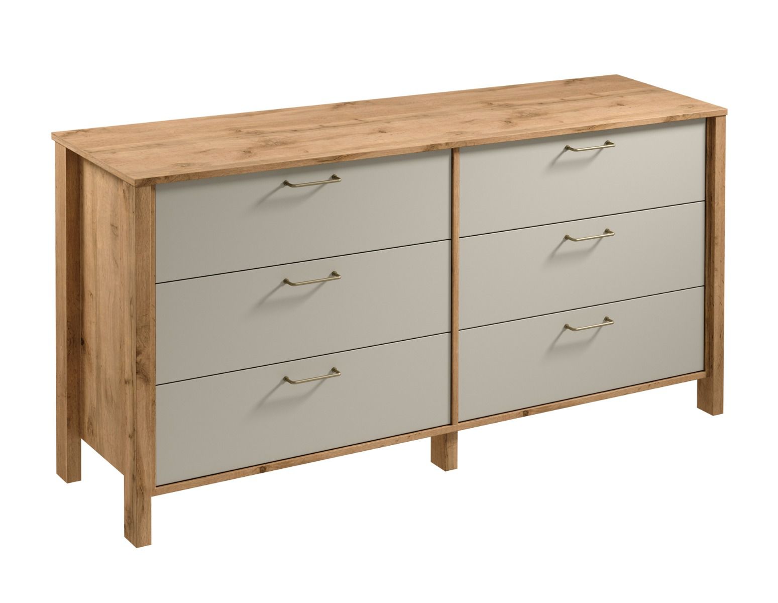 Cassettiera/ credenza Braianik 05, rovere Wotan / beige, 6 cassetti spaziosi, soggiorno, camera da letto, 81 x 171 x 47 cm, ABS, maniglie in metallo