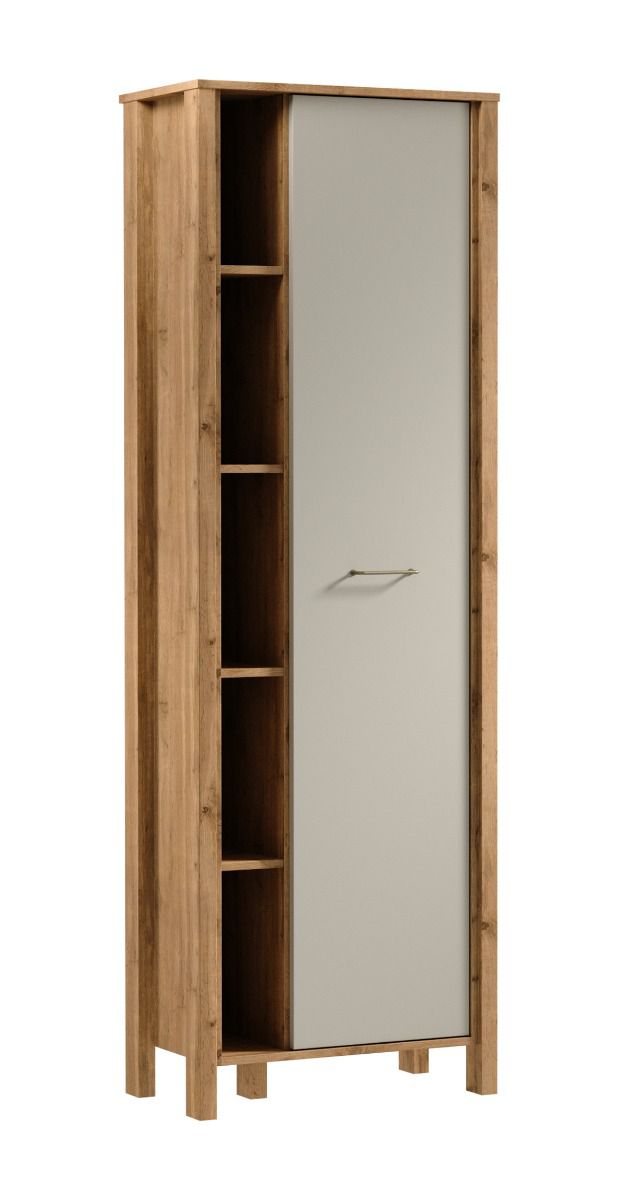 Armadio Braianik 10 in 200 x 66 x 37 cm, con 5 vani a giorno, 1 anta, 5 scomparti, 8 ripiani, soggiorno, rovere Wotan / beige, maniglia in metallo