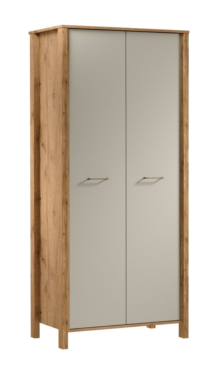 Armadio Braianik 13 in rovere Wotan / beige, 200 x 90 x 53 cm, 2 ante, 2 ripiani, 1 asta appendiabiti, 2 scomparti, camera da letto, protezione bordi in ABS