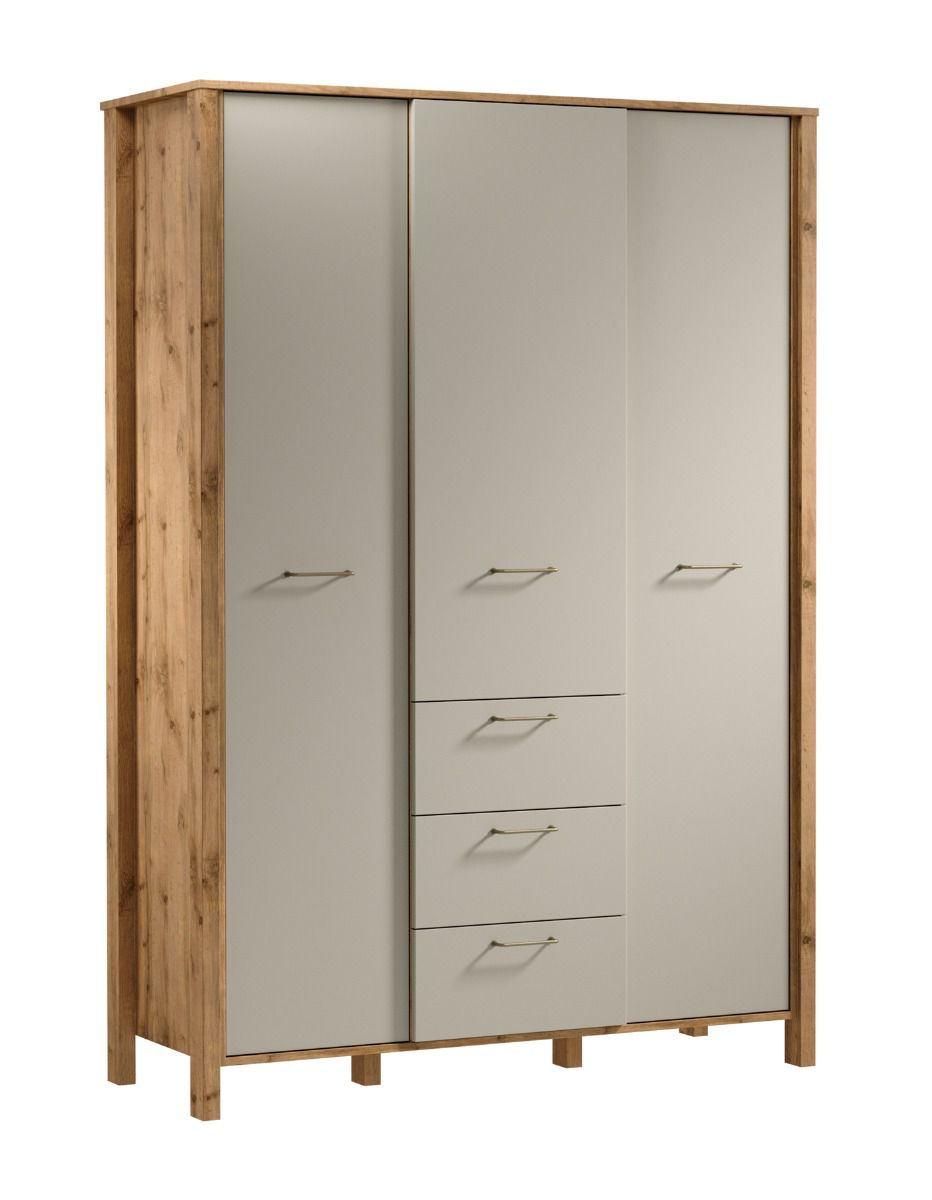 Armadio Braianik 14 con tanto spazio, rovere Wotan / beige, 200 x 138 x 53 cm, 3 ante, 2 appendiabiti, 8 scomparti, 7 ripiani, 3 cassetti