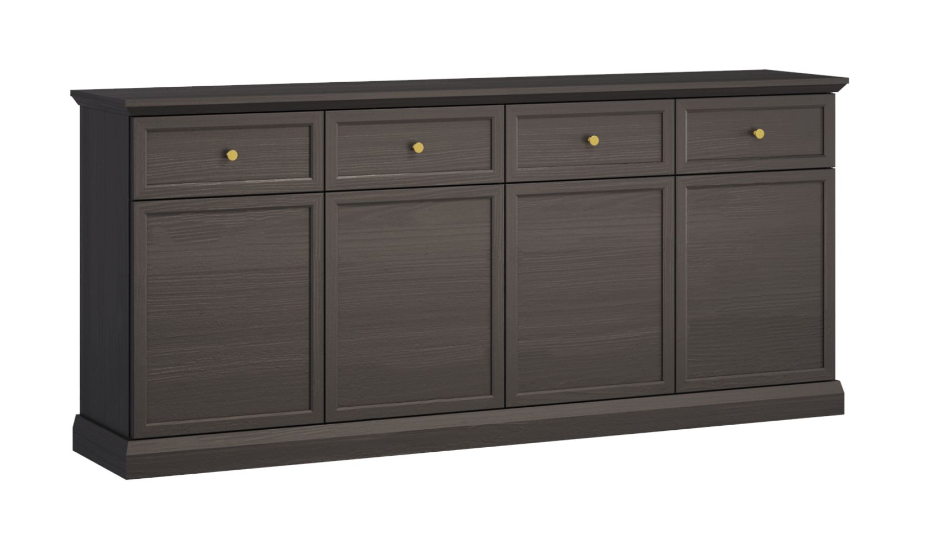 Cassettiera Torsakala 15 in grafite nera, 86 x 193 x 40 cm, 4 cassetti, 8 scomparti, 4 ripiani, 4 ante, maniglie in metallo color oro, protezione bordi in ABS