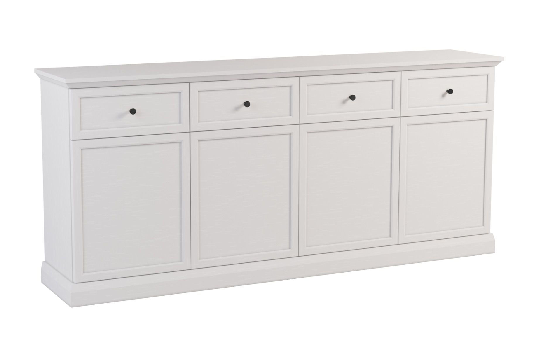 Ampia cassettiera con molto spazio Torsakala 03 in bianco opalino, 86 x 193 x 67 cm, 4 ante, 4 cassetti, 4 ripiani, 8 scomparti, protezione bordi in ABS