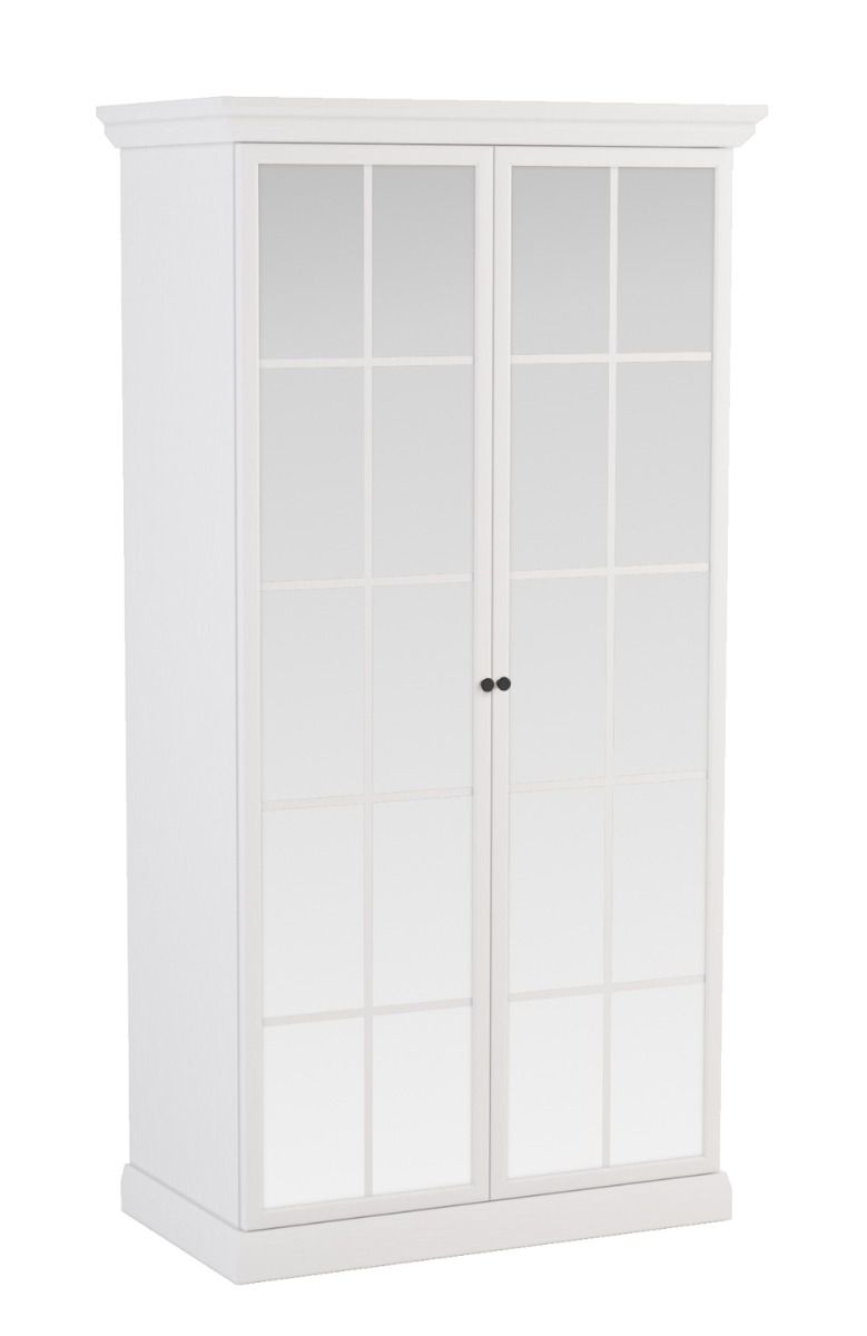 Armadio Torsakala 06 con 200 x 102 x 56 cm, 2 ripiani, 2 eleganti ante in vetro, 3 pratici scomparti, 1 asta appendiabiti, bianco opalino, ABS