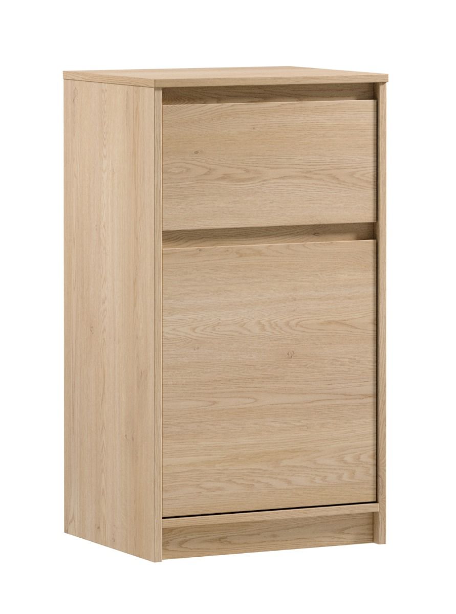 Cassettiera bassa Gracilius 01 in rovere Cremona, 87 x 47 x 40 cm, con 1 cassetto, maniglie, 2 scomparti, 1 ripiano, 1 anta, protezione bordi in ABS