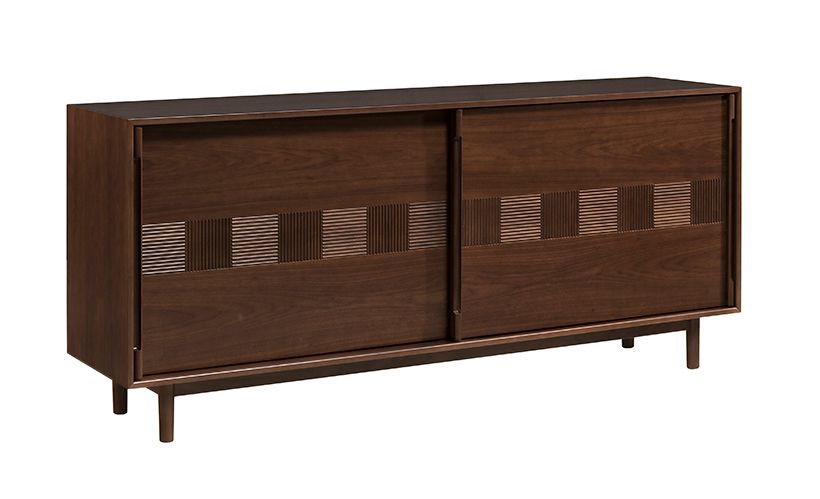 Cassettiera / credenza Inginele 01 in noce, con 4 pratici cassetti, 81 x 183 x 48 cm, 6 vani, 3 ripiani, 2 ante scorrevoli con chiusura ammortizzata