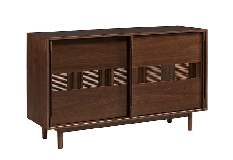 Cassettiera / credenza Inginele 02 in noce laccato, con 2 ante scorrevoli incl. meccanismo soft-close, 4 scomparti, 2 ripiani, 81 x 133 x 48 cm, maniglie: Legno massiccio