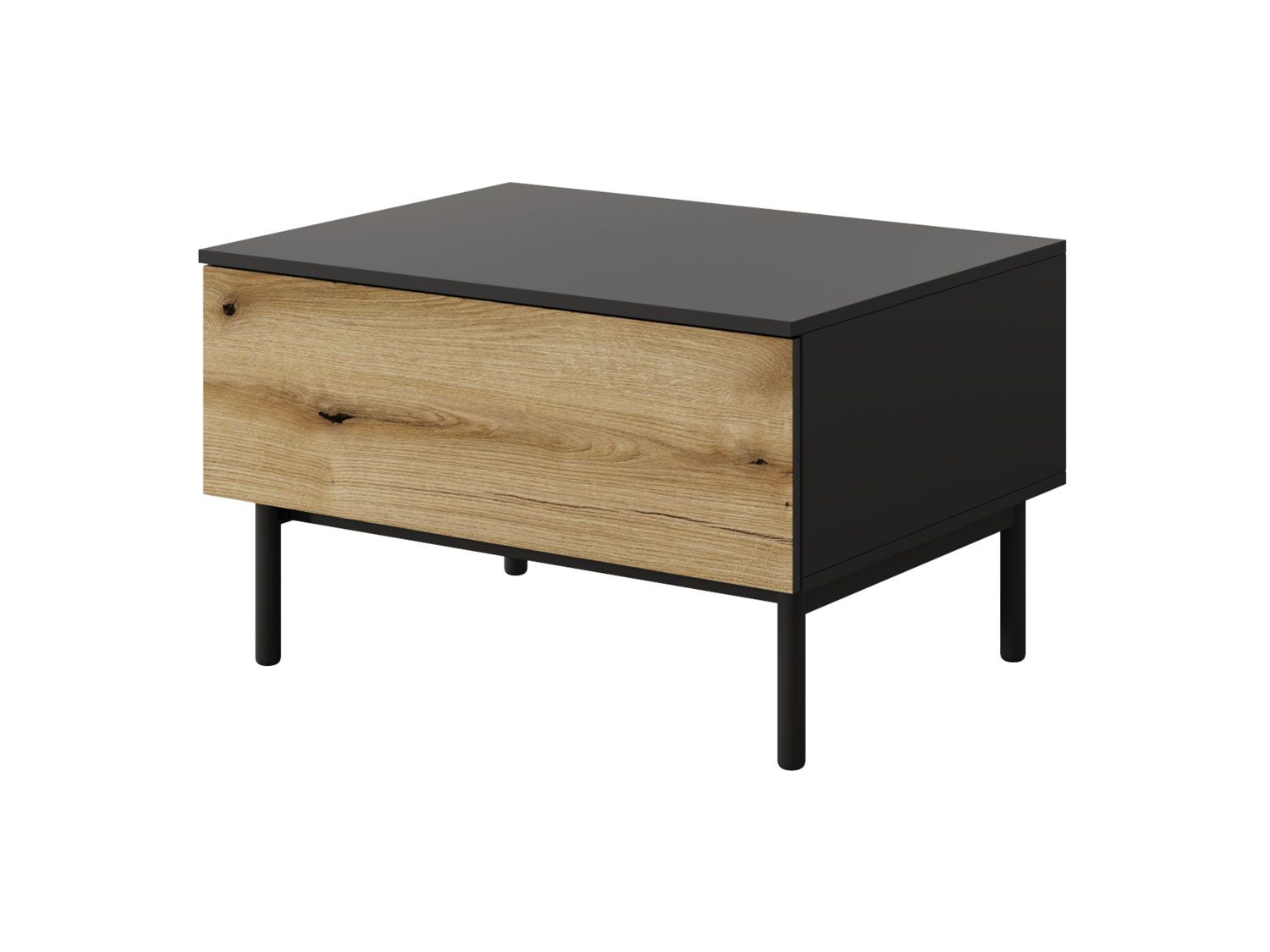 Tavolino semplice con funzione push-to-open Zeraoua 07, colore: nero / rovere, dimensioni: 48 x 80 x 60 cm, gambe: Legno, protezione bordi in ABS, un cassetto