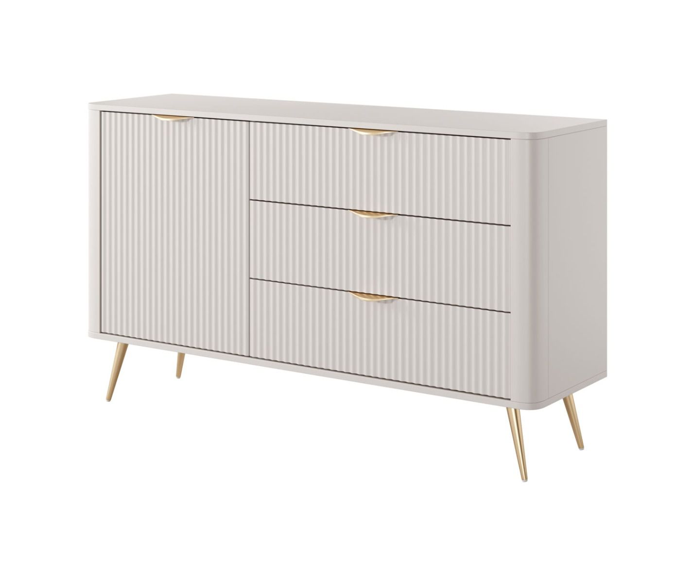 Cassettiera moderna con tre cassetti Sloughia 04, con due scomparti, colore: beige, protezione bordi in ABS, materiale di alta qualità, dimensioni: 81 x 138 x 38 cm