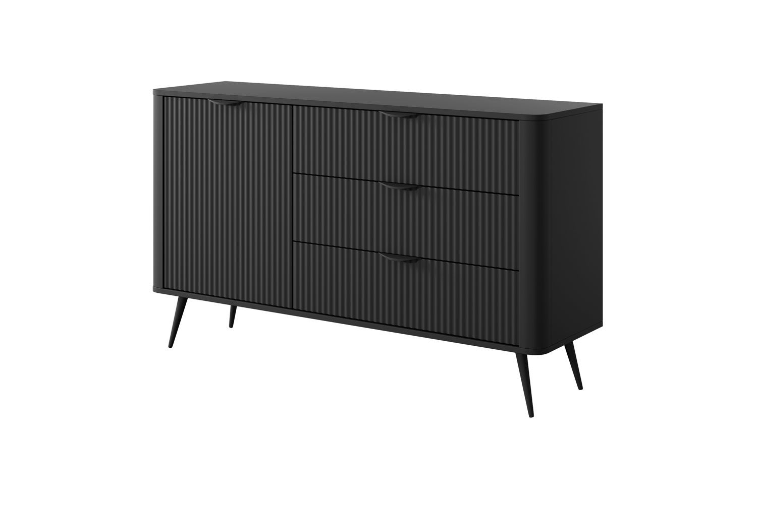 Elegante cassettiera / credenza a due scomparti Sloughia 11, tre cassetti, protezione bordi in ABS, colore: nero, dimensioni: 81 x 138 x 38 cm, design elegante