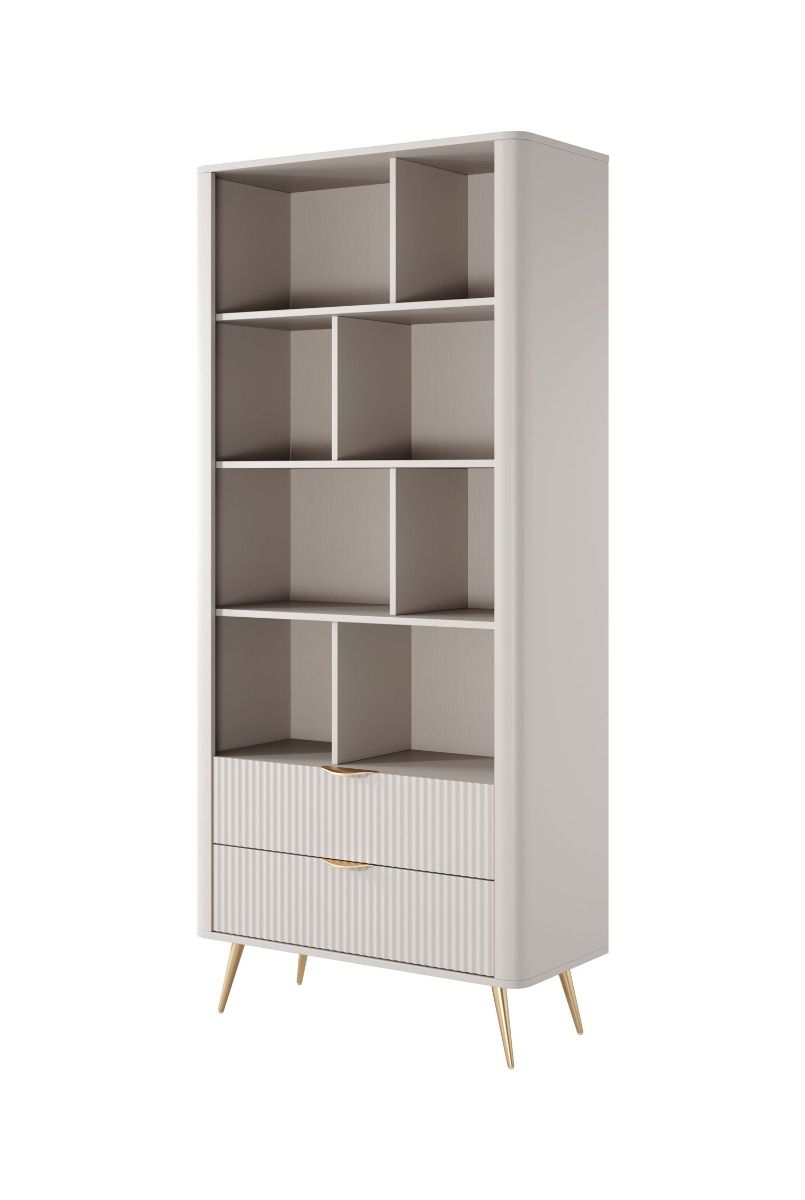 Libreria semplice con un numero sufficiente di ripiani Sloughia 01, colore: beige, dimensioni: 194 x 88 x 38 cm, con protezione dei bordi in ABS, design moderno e semplice