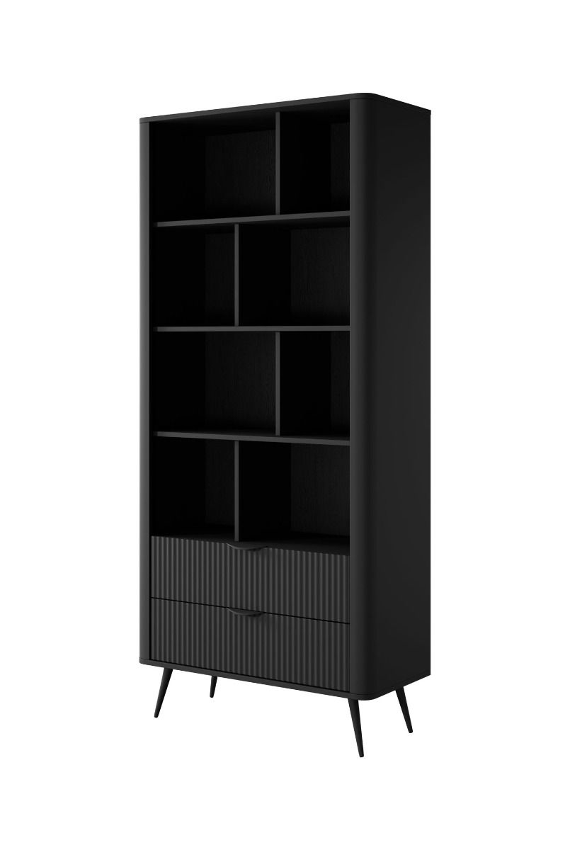 Scaffale moderno / libreria con due cassetti Sloughia 08, colore: nero, dimensioni: 193 x 88 x 38 cm, design moderno e semplice, protezione bordi in ABS