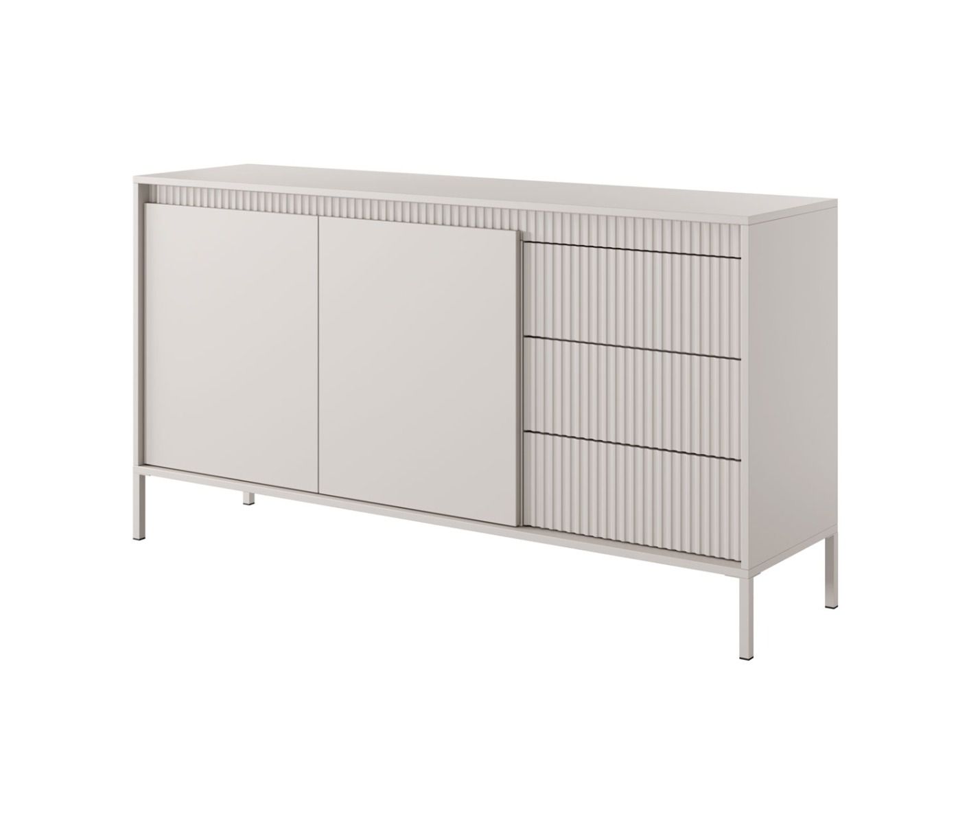 Credenza con ampio spazio di archiviazione Balta 02, colore: beige, tre cassetti, funzione push-to-open, dimensioni: 81 x 153,5 x 39,5 cm, quattro vani