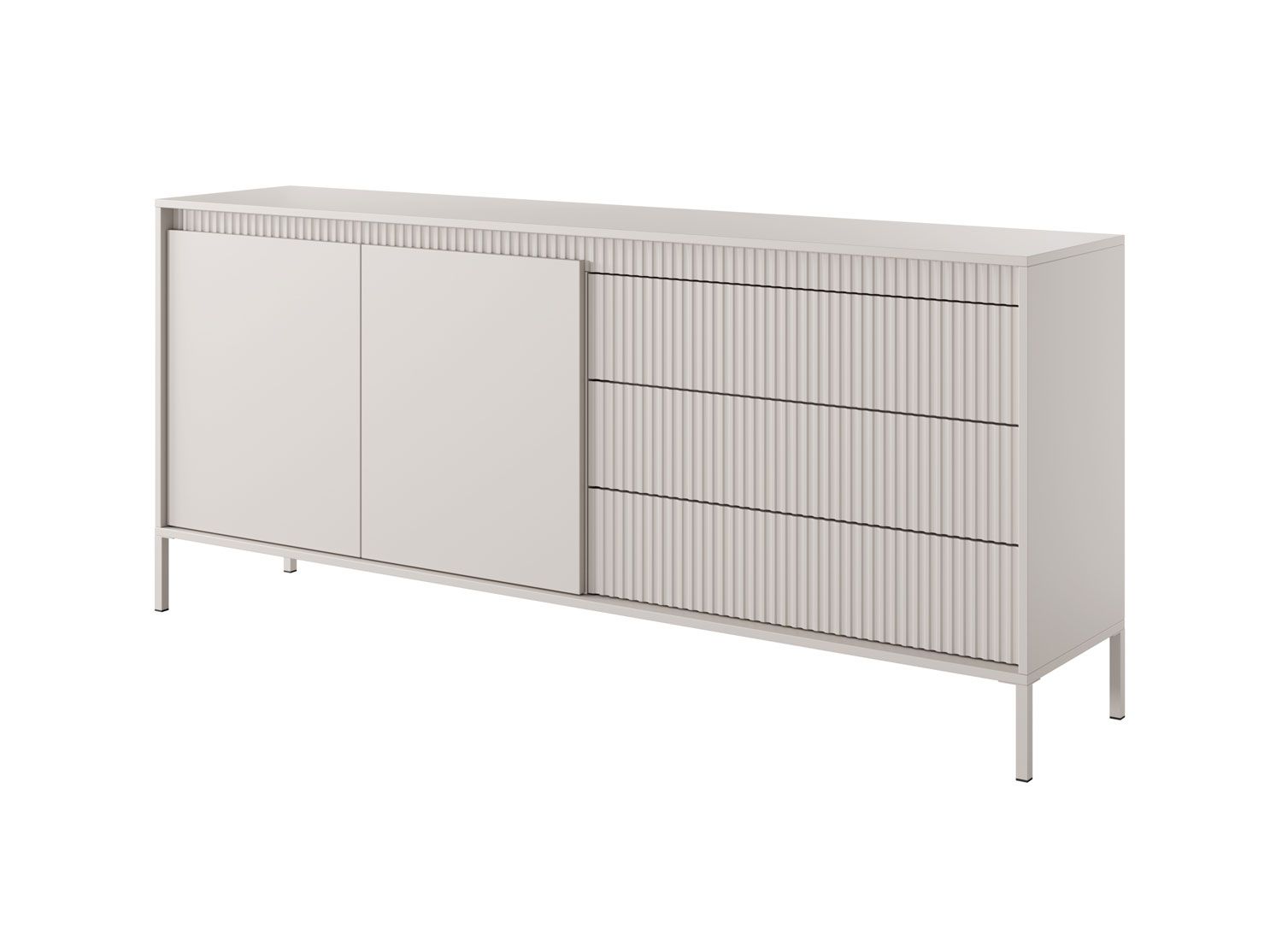 Cassettiera lunga / credenza con tre cassetti Balta 03, quattro scomparti, funzione push-to-open, colore: beige, dimensioni: 41 x 187 x 39,5 cm, protezione bordi in ABS