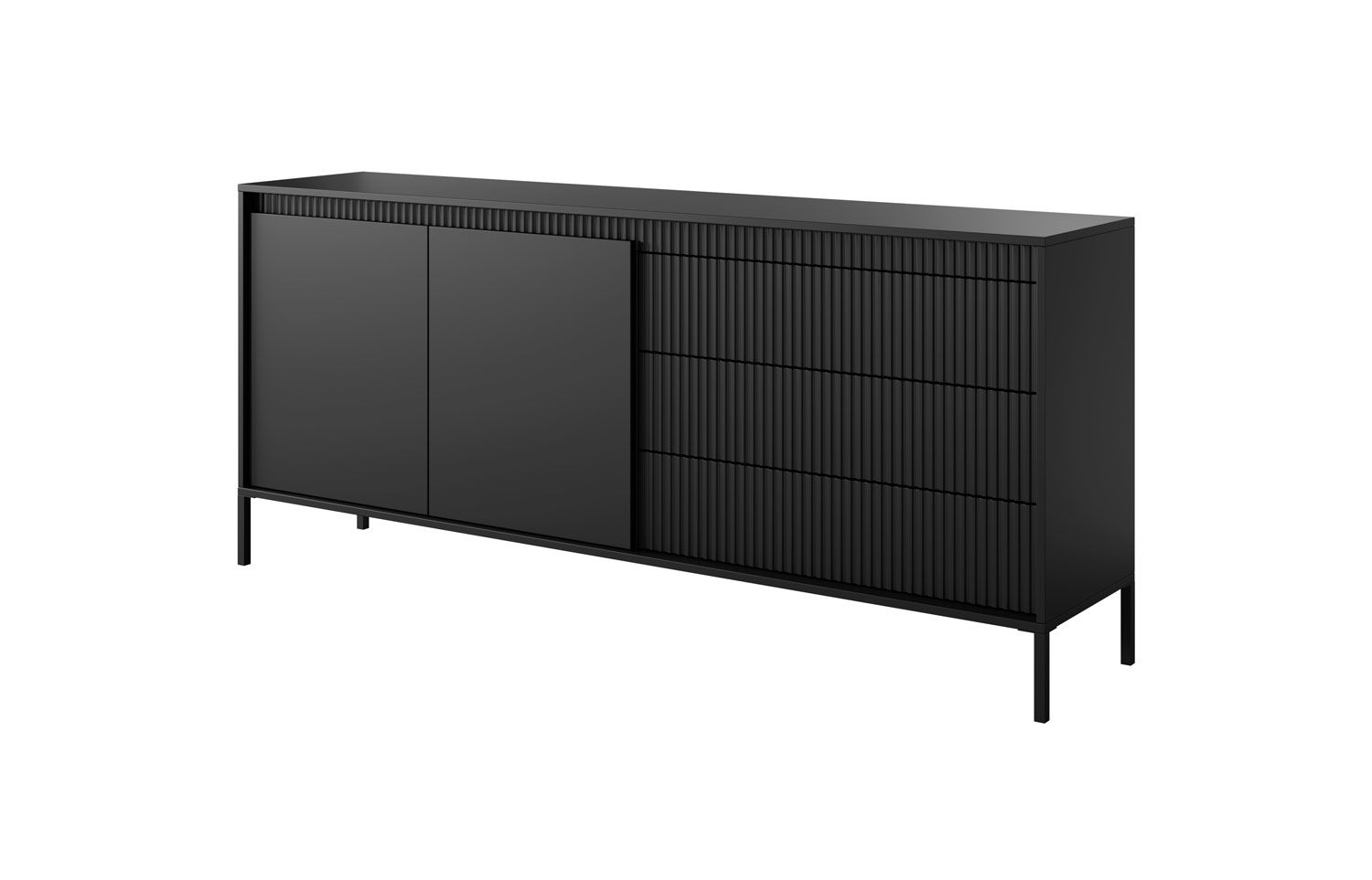 Cassettiera / credenza con tre cassetti Balta 09, quattro scomparti, colore: nero, dimensioni: 41 x 187 x 39,5 cm, funzione push-to-open, protezione bordi in ABS