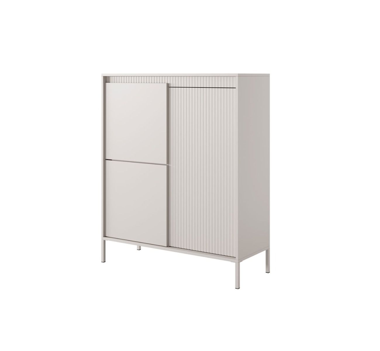 Elegante cassettiera a tre ante Balta 01, colore: beige, sette scomparti, con funzione push-to-open, dimensioni: 123 x 103,5 x 39,5 cm, protezione bordi in ABS