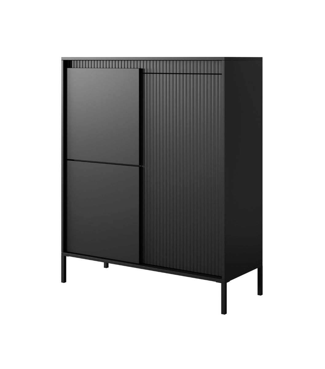 Cassettiera con elegante frontale Balta 07, colore: nero, funzione push-to-open, dimensioni: 123 x 103 x 39,5 cm, protezione bordi in ABS, gambe: metallo, sette scomparti