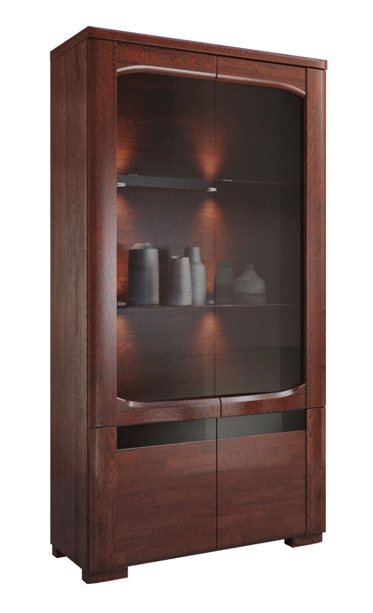 Grande vetrina Krasno 01, rovere massiccio, funzione push-to-open, incl. illuminazione LED, dimensioni: 193 x 101 x 45 cm, con impiallacciatura in rovere naturale 