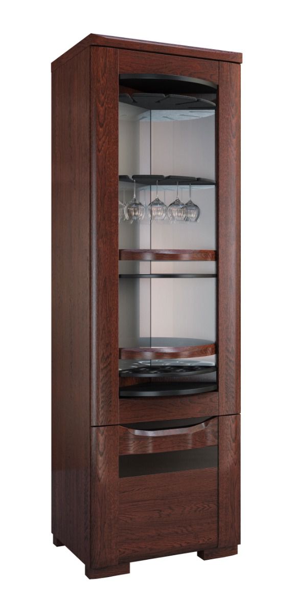 Robusto mobile bar Krasno 05, rovere massiccio, due scomparti, due appendini in vetro, dimensioni: 193 x 61 x 53 cm, sistema con ripiani girevoli