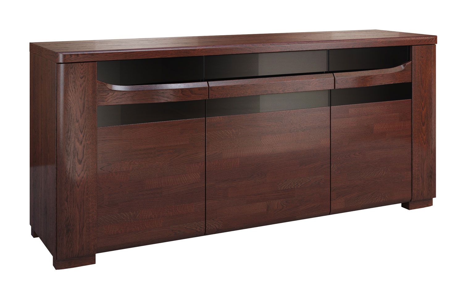 Credenza con ampio spazio di archiviazione Krasno 08, rovere massiccio, sei scomparti, un cassetto, vetro Lacobel, funzione push-to-open, dimensioni: 82 x 182 x 53 cm